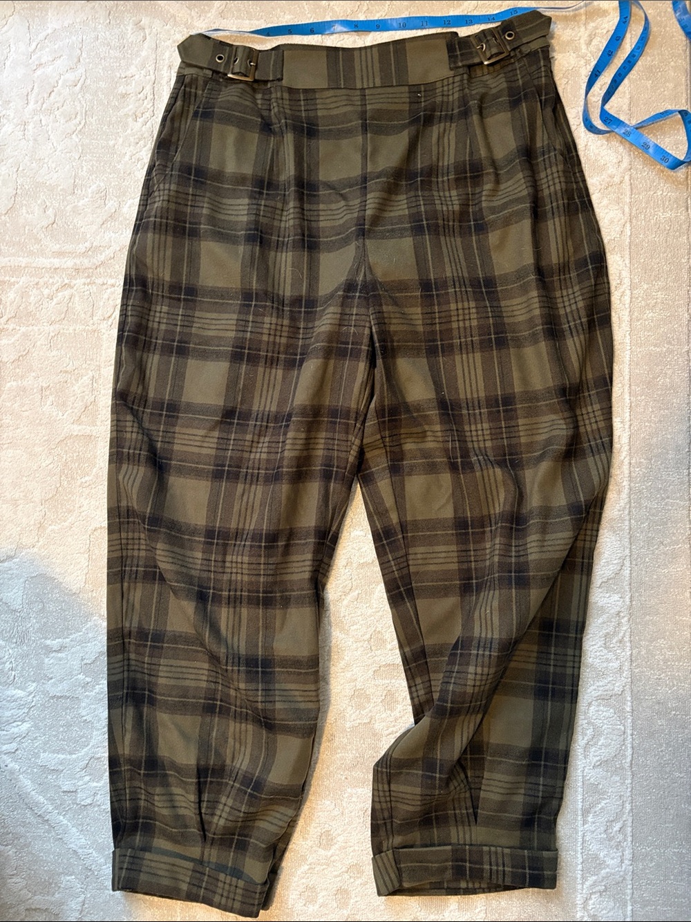 Disturbia Olive & Black Plaid Trousers with Side Front Buckles Size 10